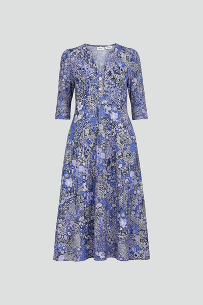 Women's Midi Dress with V-Neck and Three-Quarter Sleeves