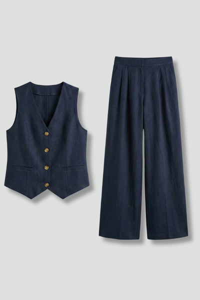 Women's Two-Piece Set with V-Neck Waistcoat and Wide Trousers