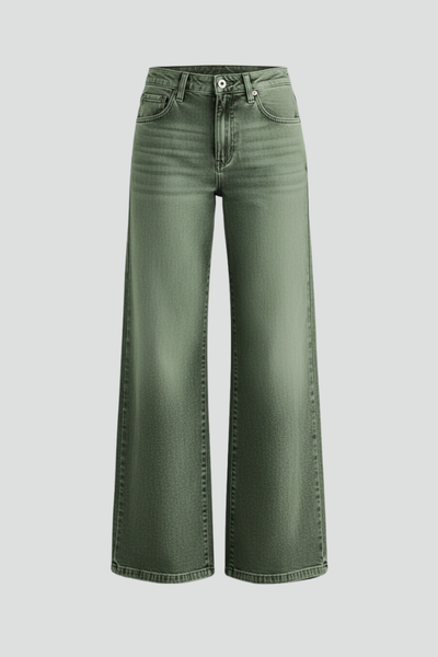 Women’s Wide-Leg Jeans with High-Rise Waist and Front Closure