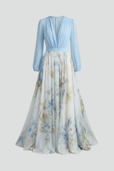 Women's Maxi Dress with V-Neck and Fitted Waist