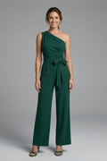 Women’s Jumpsuit with Asymmetric Neckline and Waist Belt