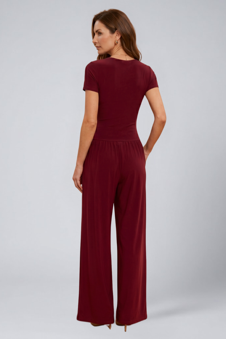Women's Lounge Set with Wrap Top and Wide-Leg Pants