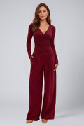 Women's Lounge Set with Wrap Top and Wide-Leg Pants