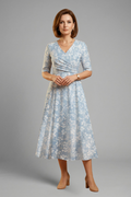 Women’s Midi Dress with V-Neckline and Side Pockets