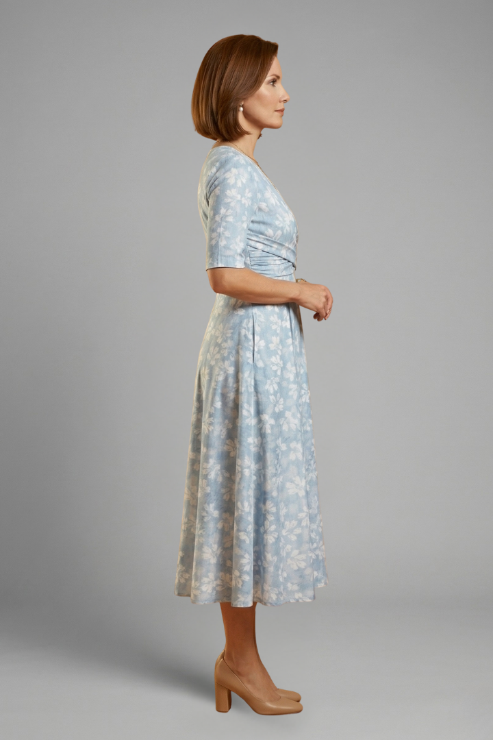 Women's Midi Dress with V-Neckline and Side Pockets – Soho Elise